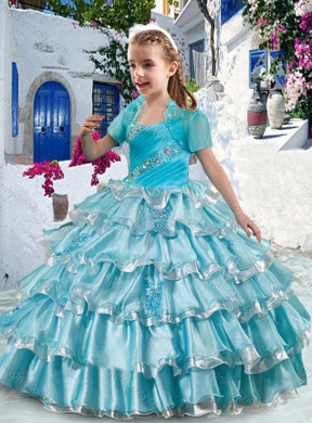 2016 Elegant Spaghetti Straps Little Girl Pageant Dresses with Ruffled Layers and Beading