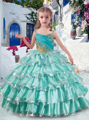 2016 Elegant Spaghetti Straps Little Girl Pageant Dresses with Ruffled Layers and Beading