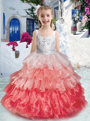 2016 Gorgeous Straps Little Girl Pageant Dresses with Ruffled Layers and Beading