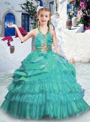 2016 Lovely Halter Top Little Girl Pageant Dresses with Ruffled Layers