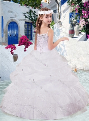 2016 Simple Spaghetti Straps Little Girl Pageant Dresses with Appliques and Bubles