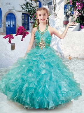 2016 Top Selling Halter Top Little Girl Pageant Dresses with Beading and Ruffles