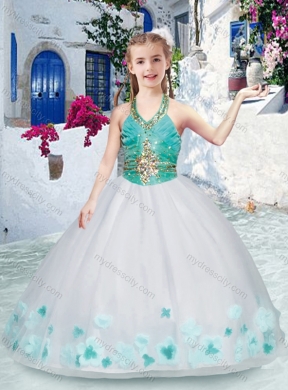 Cheap Halter Top Little Girl Pageant Dresses with Appliques and Beading