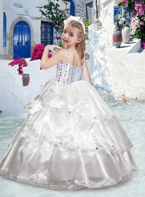 Cheap Spaghetti Straps Ball Gown Beading Flower Girl Dresses