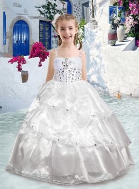 Cheap Spaghetti Straps Ball Gown Beading Flower Girl Dresses