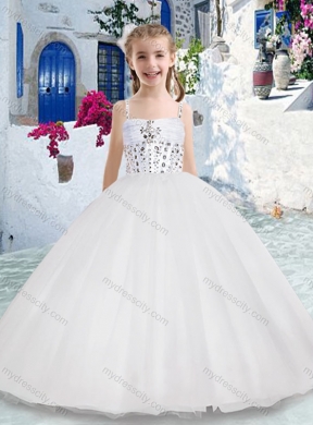 Cheap Spaghetti Straps Ball Gown Flower Girl Dresses with Beading