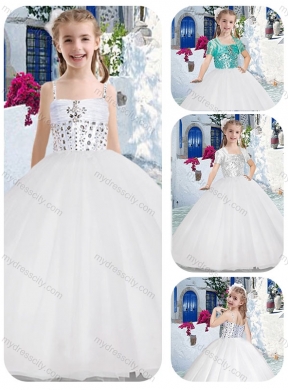 Cheap Spaghetti Straps Ball Gown Flower Girl Dresses with Beading