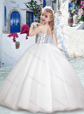 Cheap Spaghetti Straps Ball Gown Flower Girl Dresses with Beading