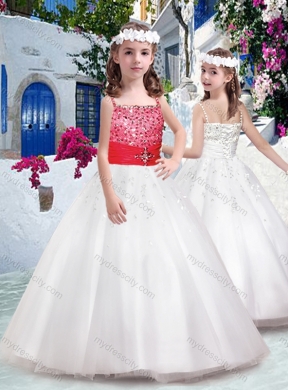 Cheap Spaghetti Straps Flower Girl Dresses with Appliques and Beading