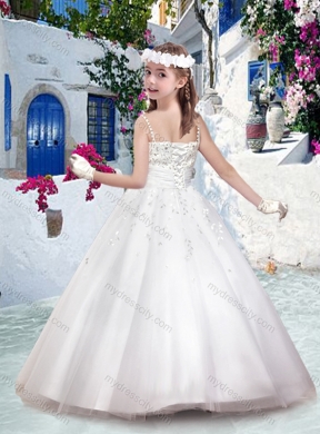 Cheap Spaghetti Straps Flower Girl Dresses with Appliques and Beading