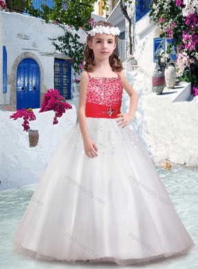 Cheap Spaghetti Straps Flower Girl Dresses with Appliques and Beading