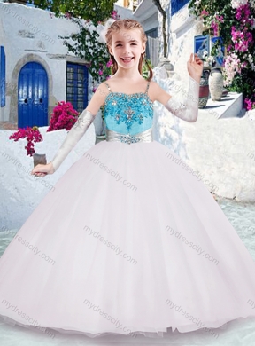 Cheap Spaghetti Straps Flower Girl Dresses with Appliques and Beading