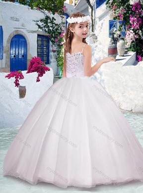 Cheap Spaghetti Straps Flower Girl Dresses with Appliques and Beading