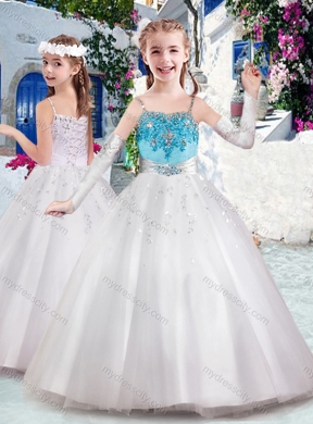 Cheap Spaghetti Straps Flower Girl Dresses with Appliques and Bubles