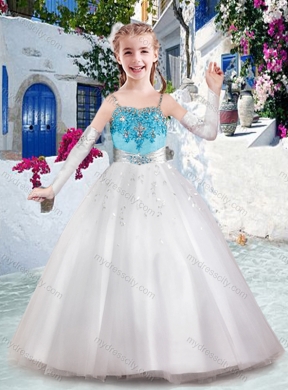 Cheap Spaghetti Straps Flower Girl Dresses with Appliques and Bubles