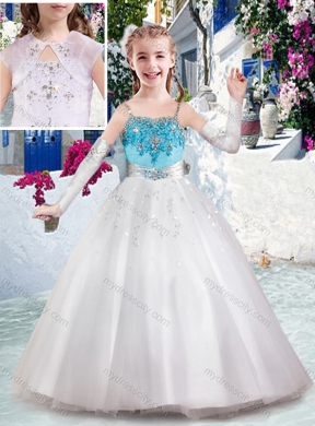 Cheap Spaghetti Straps Flower Girl Dresses with Appliques and Bubles