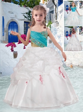 Cheap Spaghetti Straps Flower Girl Dresses with Appliques and Bubles