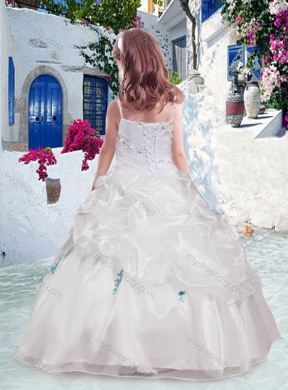 Cheap Spaghetti Straps Flower Girl Dresses with Appliques and Bubles