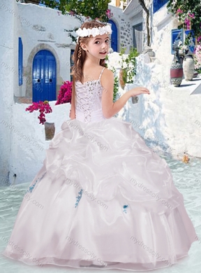 Cheap Spaghetti Straps Flower Girl Dresses with Appliques and Bubles