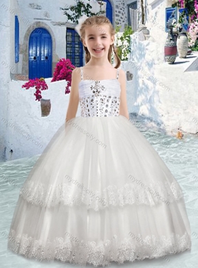 Cheap Spaghetti Straps Flower Girl Dresses with Beading and Lace