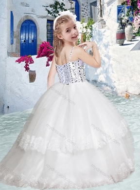 Cheap Spaghetti Straps Flower Girl Dresses with Beading and Lace