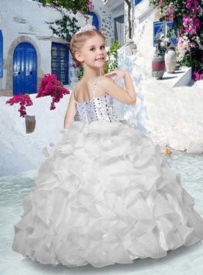 Cheap Spaghetti Straps Flower Girl Dresses with Beading and Ruffles