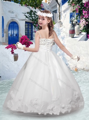 Cheap Spaghetti Straps Little Girl Pageant Dresses with Appliques and Beading