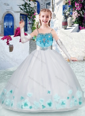 Cheap White Little Girl Pageant Dresses with Appliques and Beading