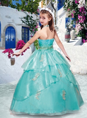 Fashionable Halter Top Turquoise Mini Quinceanera Dresses with Appliques