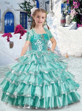 Classical Ball Gown Apple Green Mini Quinceanera Dresses with Ruffled Layers