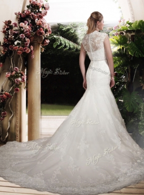 Elegant Mermaid Scoop Wedding Dresses with Beading and Belt