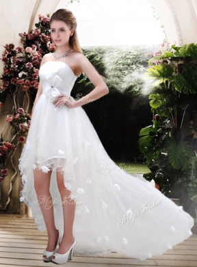 2016 Beautiful Strapless High Low Wedding Dresses with Appliques and Belt