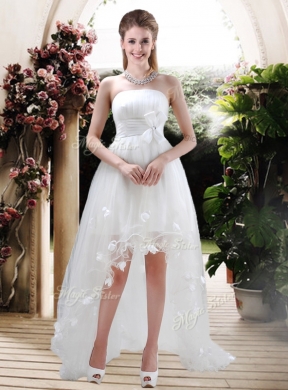 2016 Beautiful Strapless High Low Wedding Dresses with Appliques and Belt