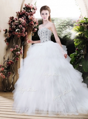 2016 Best Selling Strapless Wedding Dresses with Beading and Ruffles