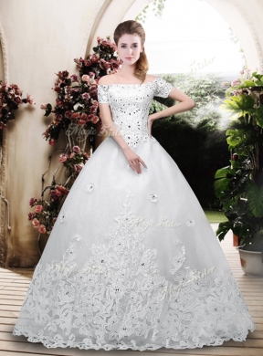 2016 Perfect Off the Shoulder Appliques Wedding Dresses with Cap Sleeves