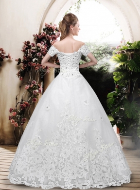 2016 Perfect Off the Shoulder Appliques Wedding Dresses with Cap Sleeves