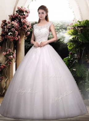 2016 Romantic Ball Gown Scoop Wedding Dresses with Appliques