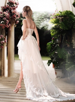 2016 Simple One Shoulder High Low Wedding Dresses with Beading and Appliques