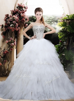 Beautiful Ball Gown Chapel Train Wedding Dresses with Beading and Ruffles