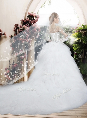 Beautiful Ball Gown Chapel Train Wedding Dresses with Beading and Ruffles