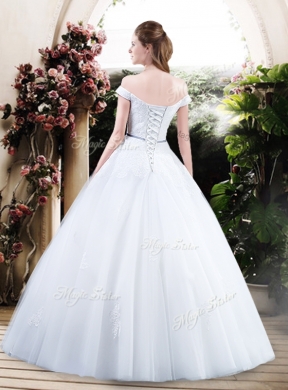 Cheap Off the Shoulder Wedding Dresses with Appliques and Belt