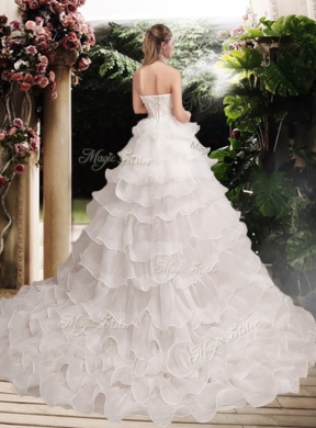 Classical Hand Made Flowers Strapless Wedding Dresses with Ruffled Layers