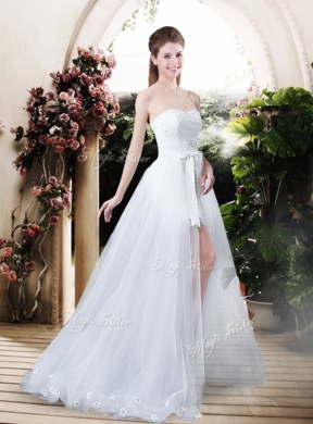 Classical High Low Detachable Wedding Dresses with Appliques and Lace