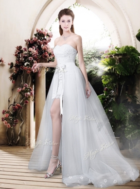 Classical High Low Detachable Wedding Dresses with Appliques and Lace