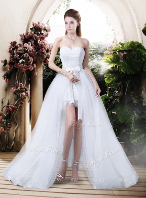 Classical High Low Detachable Wedding Dresses with Appliques and Lace