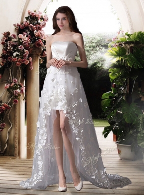 Empire Strapless High Low Wedding Dresses with Appliques