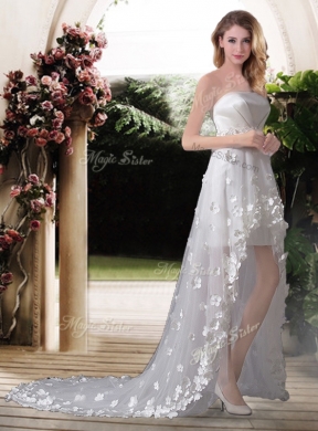 Empire Strapless High Low Wedding Dresses with Appliques