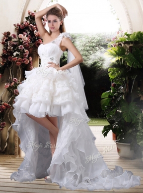 Inexpensive One Shoulder High Low Wedding Dresses with Ruffled Layers