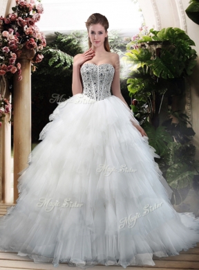 Latest Beading and Ruffles Wedding Dresses with Court Train