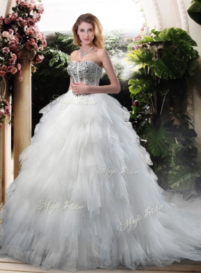 Latest Beading and Ruffles Wedding Dresses with Court Train